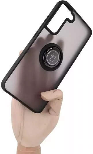 Bizon Hybrid Ring Back Cover Σιλικόνης/Tempered Glass Ανθεκτικό Μαύρο Galaxy S22+ 5G