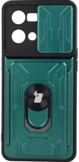Bizon Camshield Ring Back Cover Πλαστικό/Tempered Glass με Υποδοχή για Κάρτες Πράσινο Oppo Reno 7 4G
