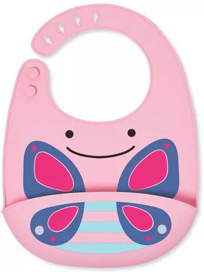 Σαλιάρα Skip Hop Zoo Αδιάβροχη Σιλικόνης με Τσέπη Ροζ