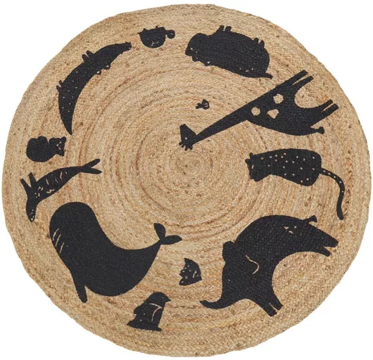 Round Children's Rug Made Jute Animal Motif ⌀ 120 Cm Earthplace Μπεζ