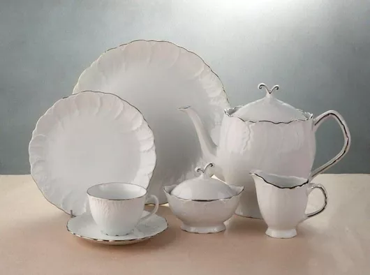 Σετ Φλιτζάνια Cryspo Trio Jasmine Platin Tσαγιού από Πορσελάνη Λευκό 230ml 6τμχ