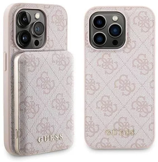 Σετ Guess Gubpm5p15x4gemgp iPhone 15 Pro Max 6.7" Σκληρή Θήκη + Powerbank 5000mah Magsafe Ροζ 4g Μεταλλικό Λογότυπο