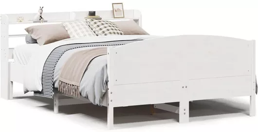 Κρεβάτι Υπέρδιπλο από Μασίφ Ξύλο με Αποθηκευτικό Χώρο & Τάβλες για Στρώμα 160x200cm Λευκό