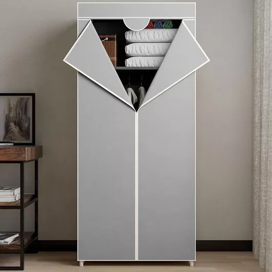 Bakaji Υφασμάτινη Ντουλάπα με Φερμουάρ και Ράφια σε Γκρι Χρώμα 70x46x160cm 02838698