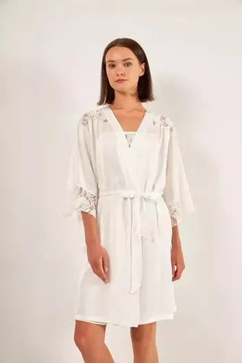 Harmony Λευκό Καλοκαιρινή Γυναικεία Σατέν Ρόμπα