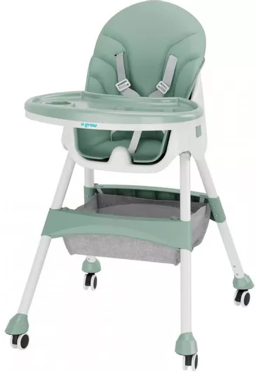 Καρεκλάκι Φαγητού U-Grow Αναδιπλούμενο 2 in 1 με Πλαστικό Σκελετό & Κάθισμα από Δερματίνη Πράσινο