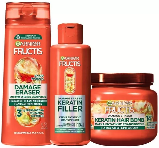 Promo Fructis Damage Eraser Σαμπουάν Επαναφορά Κερατίνης Μαλλιών 400ml & Damage Eraser Keratin Hair Bomb Μάσκα Επαναφορά Κερατίνης Μαλλιών 320
