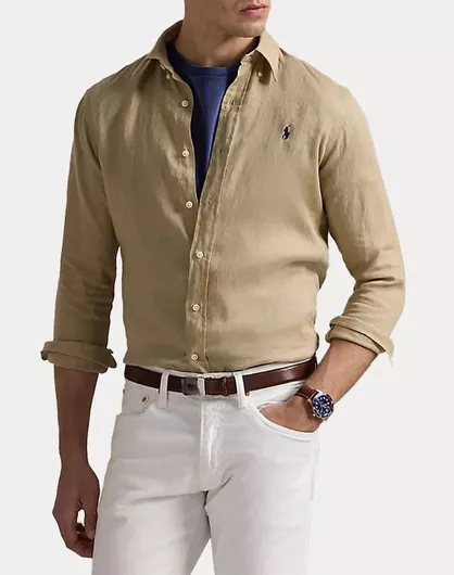 Ralph Lauren Ανδρικό Μακρυμάνικο Λινό Πουκάμισο Slim Fit Sandy Brown