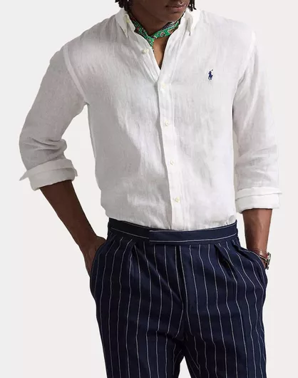 Ralph Lauren Μακρυμάνικο Λινό Πουκάμισο Slim Fit Λευκό