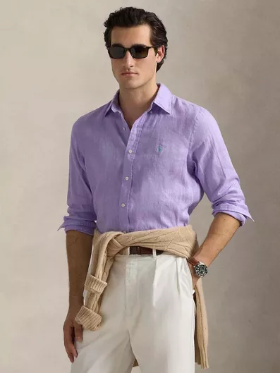 Ralph Lauren Μακρυμάνικο Λινό Πουκάμισο Μοβ