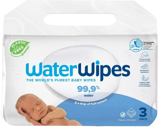 WaterWipes Μωρομάντηλα με 99.9% Νερό, χωρίς Οινόπνευμα & Parabens 3x48τμχ