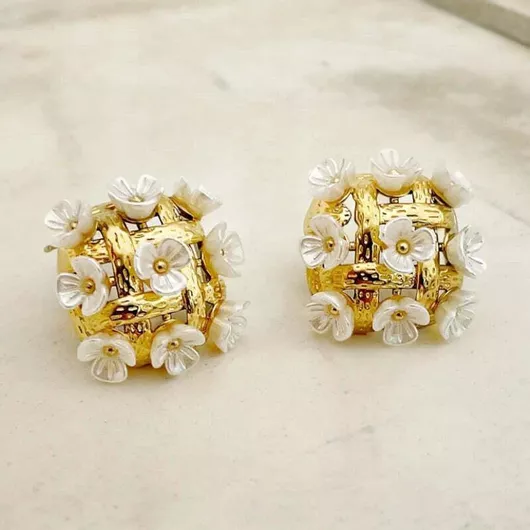 Σκουλαρίκι Ατσάλινα Καρφωτά Λουλούδια 14k 2cm Ε1482