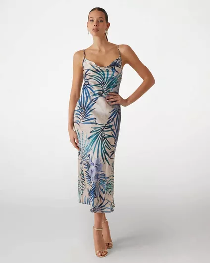 Guess Akilina Midi Σατέν Φόρεμα Μπλε