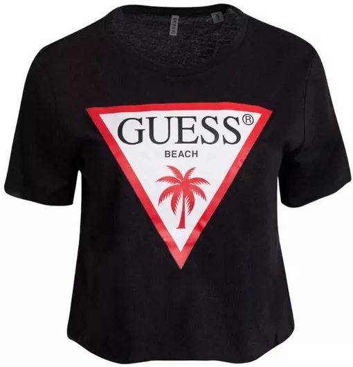 Guess E02I01JA914 Γυναικείο Crop T-shirt Μαύρο
