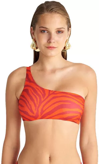 Blu4u Μπικίνι Έναν Ώμο με Ενίσχυση Animal Print Κόκκινο