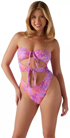 Guess Strapless Ολόσωμο Μαγιό με Εμπριμέ Ανοίγματα