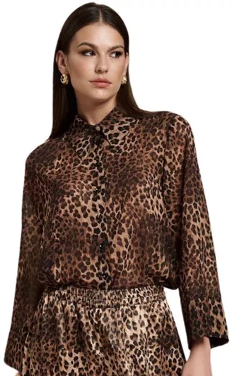 SheX Μακρυμάνικο Γυναικείο Πουκάμισο Καφέ