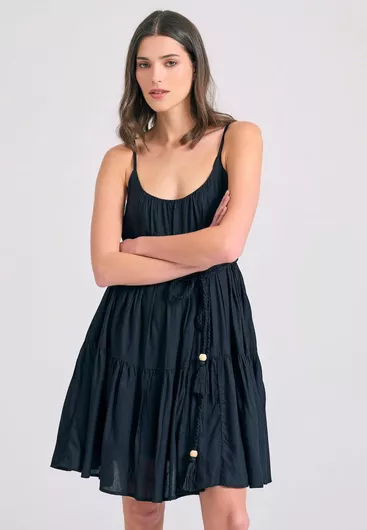 Funky Buddha Mini Μαύρο Φόρεμα με Βολάν