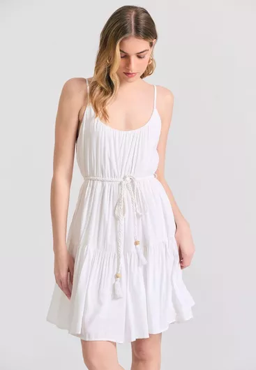 Funky Buddha Λευκό Mini Φόρεμα με Βολάν