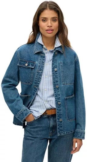 Superdry Chore Κοντό Γυναικείο Τζιν Μπουφάν Μπλε