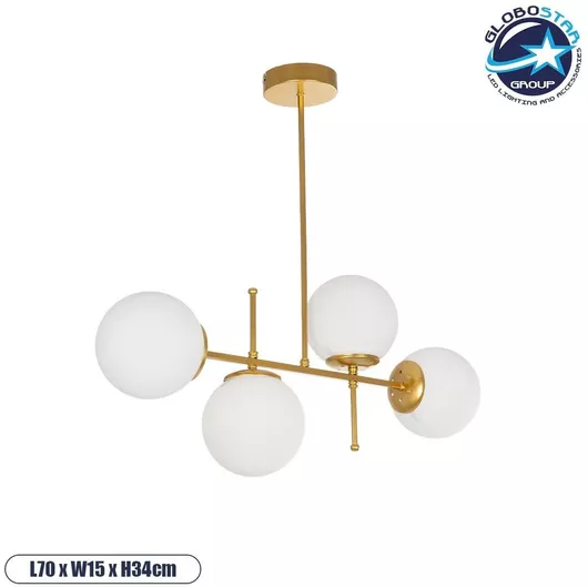 GloboStar Globus Κρεμαστό Φωτιστικό Μαύρο Ράγα για 4 Λαμπτήρες E27 70x30x65εκ.