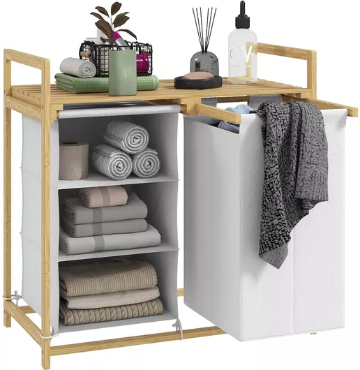 Καλάθι Απλύτων HomCom Bamboo 70x36x70cm Λευκό