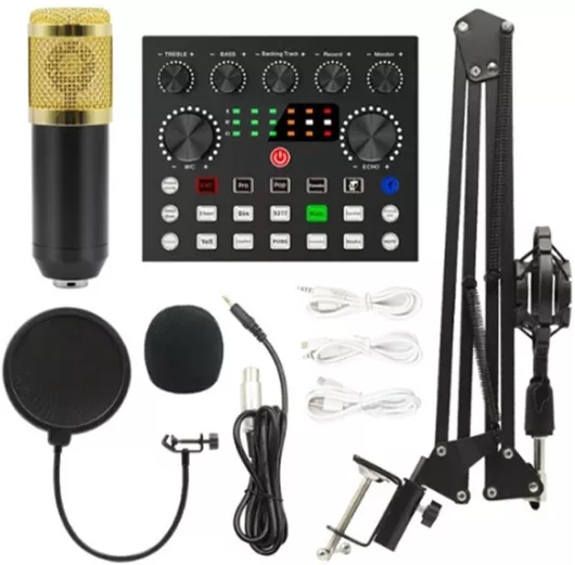 Επαγγελματική Κάρτα Ήχου Andowl Επαγγελματικό Σετ Ήχου με Πυκνωτικό Μικρόφωνο & Κάρτα Ήχου για Studio Εξωτερική Συνδεσιμότητα 3.5mm