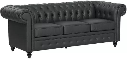 Καναπές Τριθέσιος Δερματίνη 213x86x79cm Μαύρο