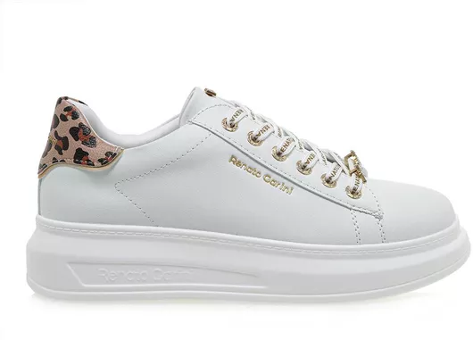 Renato Garini Γυναικεία Sneakers Λευκό με Leopard & Tan Λεπτομέρειες