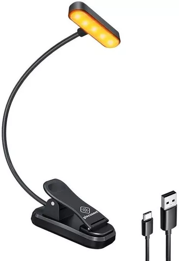 Glocusent Wireless Clip-on Book Light USB-C Rechargeable 650mAh Battery Timer ET-Head Black