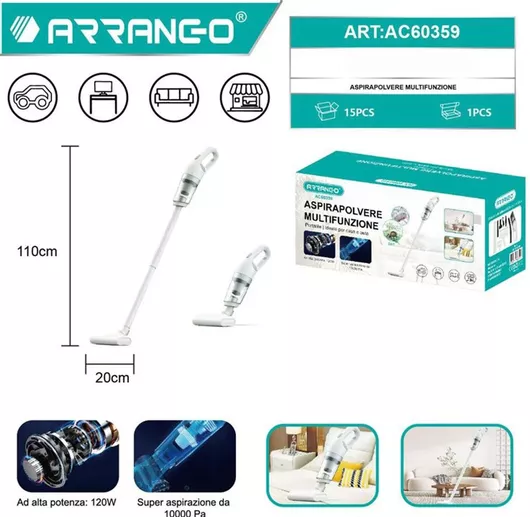 Arrango Ηλεκτρική Σκούπα 2 σε 1 Stick & Χειρός 120W Λευκή AC60359