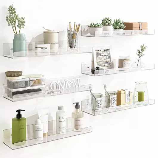 Σετ 6 Διάφανα Ράφια Τοίχου 38x10x5cm