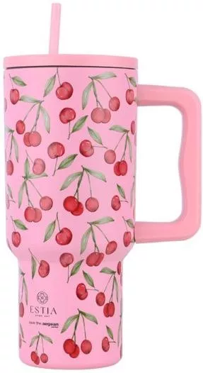 Θερμός Estia Handled Tumbler με Καλαμάκι 900ml Ανοξείδωτο Cherry Rose