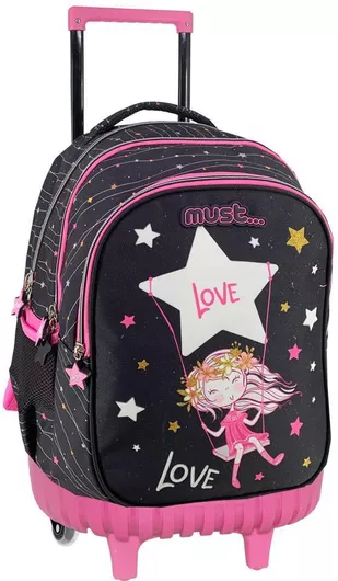 Σχολική Τσάντα Δημοτικού Must Star Love Glow in the Dark 30lt Μαύρο/Ροζ