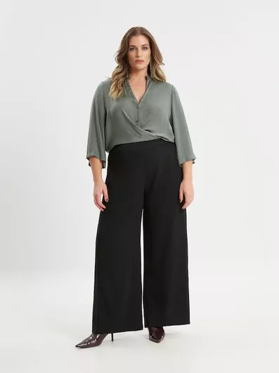 Mat Fashion Γυναικεία Ψηλόμεση Κρεπ Παντελόνα με Λάστιχο Μαύρο