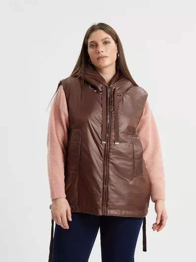 Mat Fashion Κοντό Γυναικείο Αμάνικο Puffer Μπουφάν για Χειμώνα Metallic