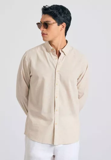 Funky Buddha Μακρυμάνικο Λινό Πουκάμισο Κανονική Γραμμή Μελανζέ