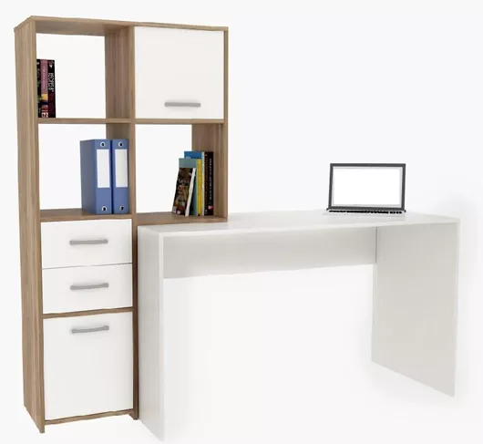 Γραφείο Forma Ξύλινο με Βιβλιοθήκη Λευκό με Μεταλλικά Πόδια 170x60x151cm