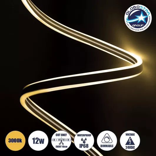 Ταινία LED GloboStar Αδιάβροχη Double-Sided 24V Θερμό Λευκό Φως 1m Neon Flex