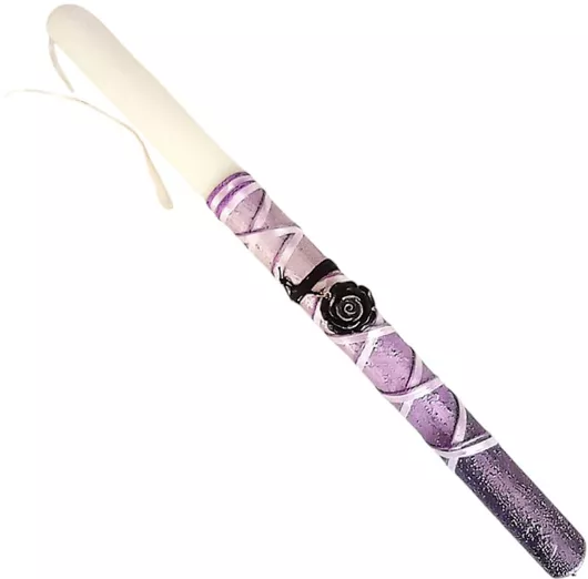 Πασχαλινή Λαμπάδα Στρογγυλή Χειροποίητη 38cm. 1τμχ. Λευκό Λουλούδι