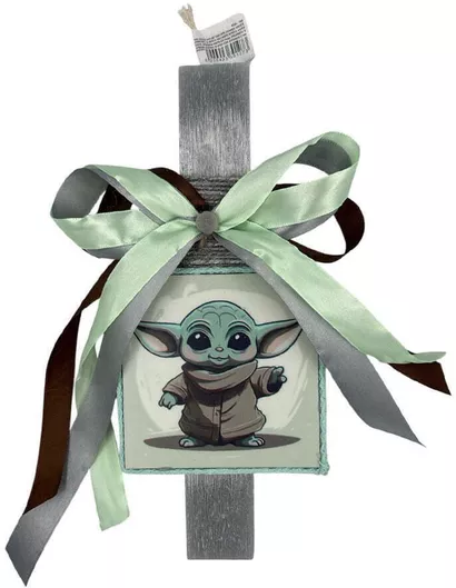 Λαμπάδα Πλακέ Αρωματική Χειροποίητη place Baby Yoda Καδράκι mpn 26 Εκ. διάσταση 1 τεμάχιο χρώμα