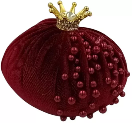 Γούρι Χριστουγεννιάτικο Διακοσμητικό Ρόδι Υφασμάτινο Κορώνα Πέρλες 12χ8εκ 3 Χρώματα