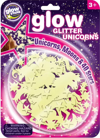 Παιδικό Διακοσμητικό Αυτοκόλλητο Τοίχου Brainstorm Φωσφοριζέ 3D Αστεράκια & Μονόκεροι Glitter