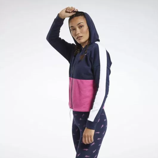 Reebok Training Essentials Γυναικεία Ζακέτα Φούτερ με Κουκούλα Μπλε