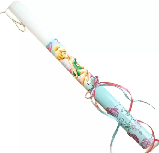 Πασχαλινή Λαμπάδα Στρογγυλή Χειροποίητη Tinkerbell 38cm. Λευκό