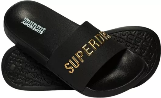 Superdry Logo Pool Slides Μαύρο (Black)