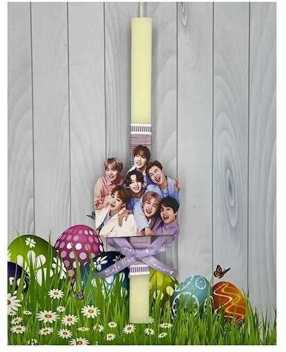 Πασχαλινή Λαμπάδα Συγκρότημα Bts Εκρού 30cm