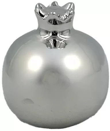 Διακοσμητικό Ρόδι Πορσελάνης Ασημί για τα Χριστούγεννα 8.5x8cm