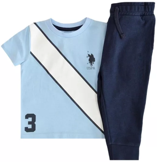 U.S. Polo Assn. Παιδικό Καλοκαιρινό Σετ 2τμχ με Παντελόνι Σιέλ