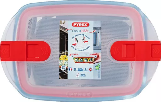 Δοχείο Φαγητού Pyrex Cook Heat Γυάλινο Κατάλληλο για Φούρνο Μικροκυμάτων 1100ml Κόκκινο